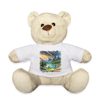 Children on bicycles in mountain landscape - Teddy Bear - white - Front