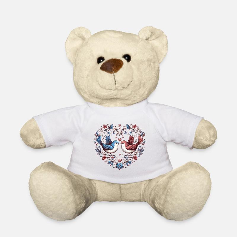 Herz der Tauben im Blumenkranz - Teddy - Weiß