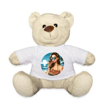 Pizza schöne Frau Strand Sonnenbrille Geschenk - Teddy - Weiß - Vorne