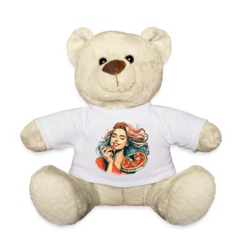 Pizza schöne Frau Blondine Geschenk - Teddy - Weiß - Vorne
