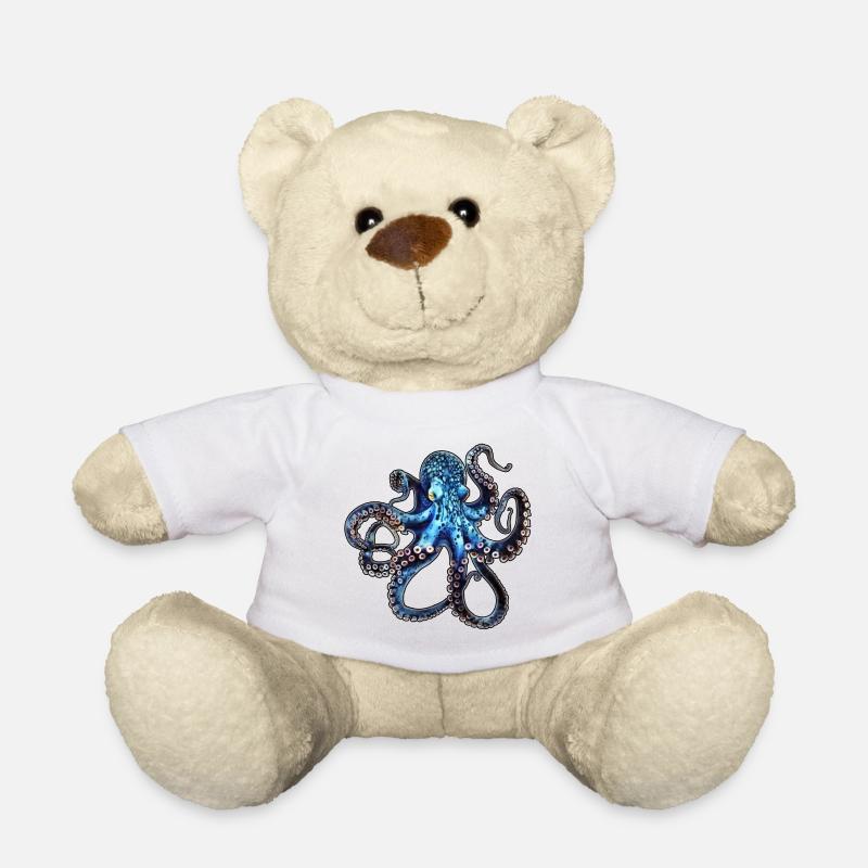 Tiefsee Oktopus in Blau - Teddy - Weiß