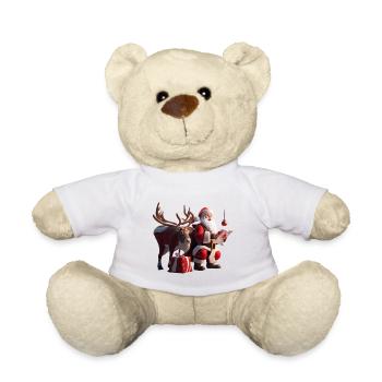 Weihnachtsgeschenkszene mit Weihnachtsmann-und-Rentieren - Teddy - Weiß - Vorne