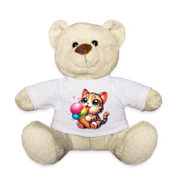 Chat mangeant un chaton de compagnie à la crème glacée - Nounours - blanc - Devant