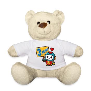 Three Years Little Robot Children's Birthday Party - Teddy Bear - white - Front