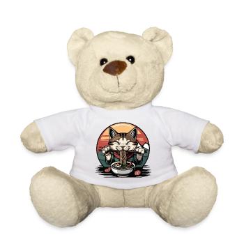 Funny Cat Ramen Noodles Japan Cat Vintage - Teddy Bear - white - Front