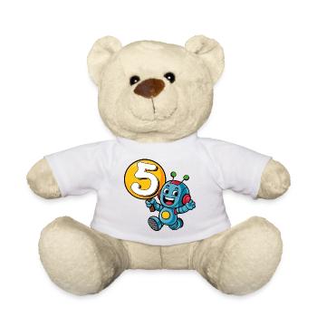 Finally 5 Years Five Fifth Birthday Robot - Teddy Bear - white - Front