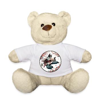 Katze mit Kimono in einer Kung Fu Kampfstellung - Teddy - Weiß - Vorne