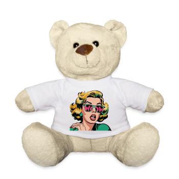 Pop Art WOW-Porträt mit glitzernder Sonnenbrille - Teddy - Weiß - Vorne