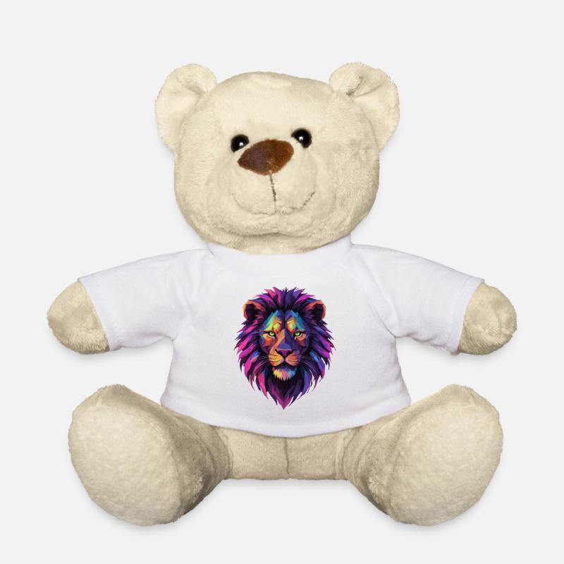 Löwe Löwenkopf geometrisch Geometrie bunt Geschenk - Teddy - Weiß