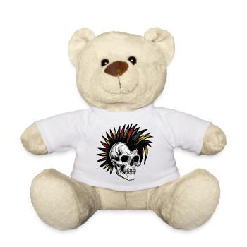 Irokese Deutschland Punker Fussballfan Skull - Teddy - Weiß - Vorne