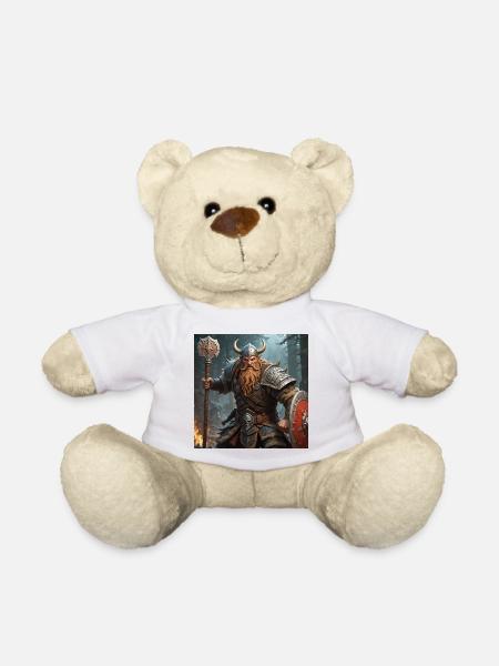 Nordischer Krieger mit Axt und Schild - Teddy - Weiß