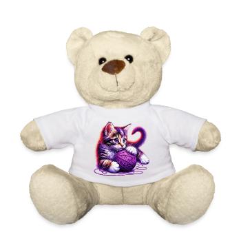 Le chat joue avec une pelote de laine - Nounours - blanc - Devant