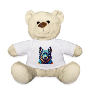 Black Norwegian Elkhound Dog Breed Cartoon Kawaii - Teddy Bear - white - Front