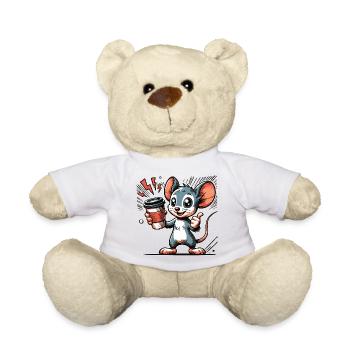 Cartoon einer fröhlichen Maus mit Kaffee - Teddy - Weiß - Vorne