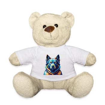 Black Norwegian Elkhound Dog Breed Cartoon Kawaii - Teddy Bear - white - Front