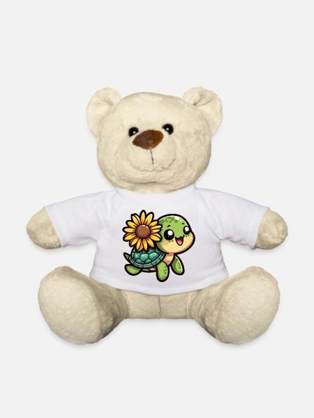 Schildkröte mit Sonnenblume - Teddy - Weiß