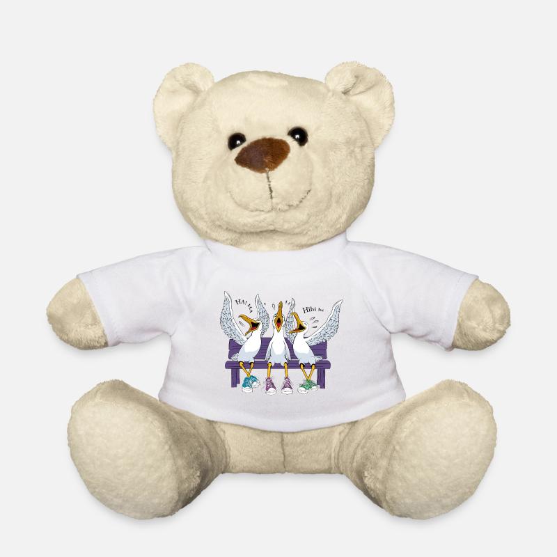 Seagulls on Beach Bench - Teddy Bear - white