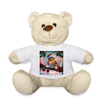 Niedlicher Weihnachtsvogel, der auf einem überdachten Ast sitzt - Teddy - Weiß - Vorne