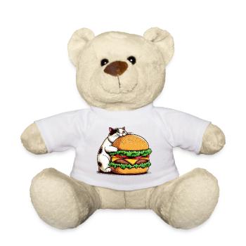 Chat gourmand et hamburger - Nounours - blanc - Devant