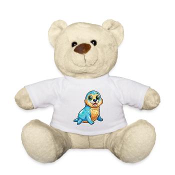 Siegel Niedliche Zeichentrickfigur Kawaii Clipart - Teddy - Weiß - Vorne