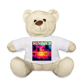 Summer Palm Tree Sunset Retro - Teddy Bear - white - Front