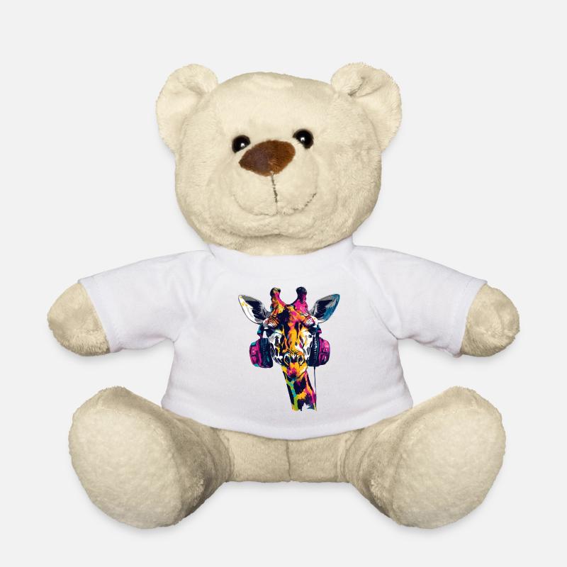 Giraffe Giraffen Giraffenkopf mit Kopfhörer - Teddy - Weiß