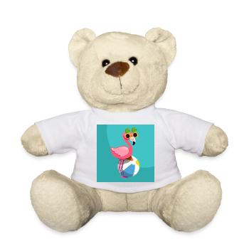 Flamingo, his balloon and his pineapple glasses - Teddy Bear - white - Front