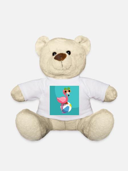Flamingo, his balloon and his pineapple glasses - Teddy Bear - white