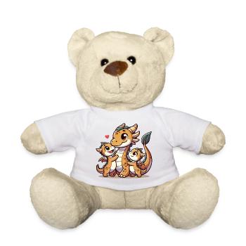 Parent dragon aimant avec deux enfants mignons - Nounours - blanc - Devant