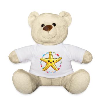 Lachender gelber Seestern mit vielen Fischen - Teddy - Weiß - Vorne