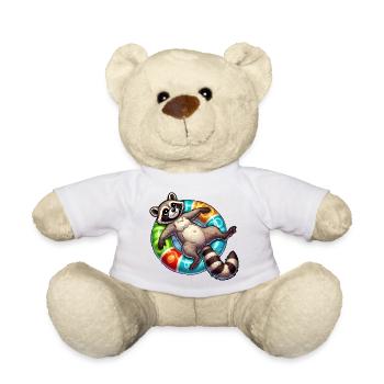 Ein relaxter Waschbär auf einem Schwimmreifen - Teddy - Weiß - Vorne