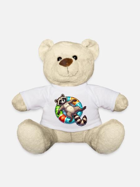 Ein relaxter Waschbär auf einem Schwimmreifen - Teddy - Weiß