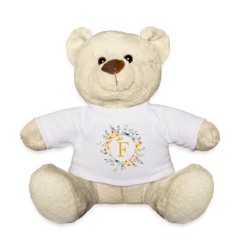F Monogram, Flower Circle, Personalizable - Teddy Bear - white - Front