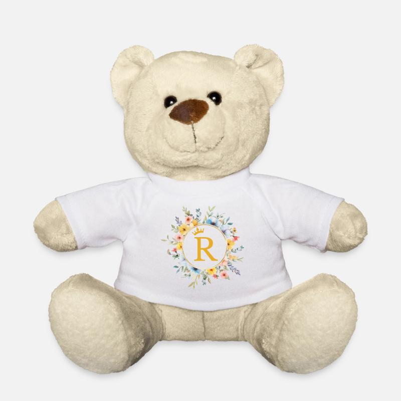 R Monogram, Flower Circle, Personalizable - Teddy Bear - white