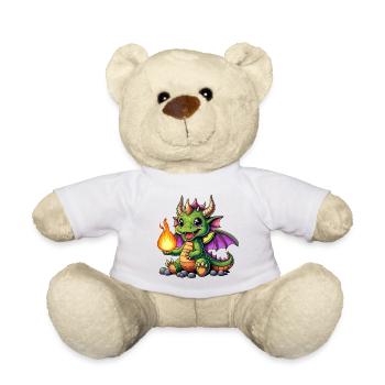 Colored Dragon with Fireball - Teddy Bear - white - Front