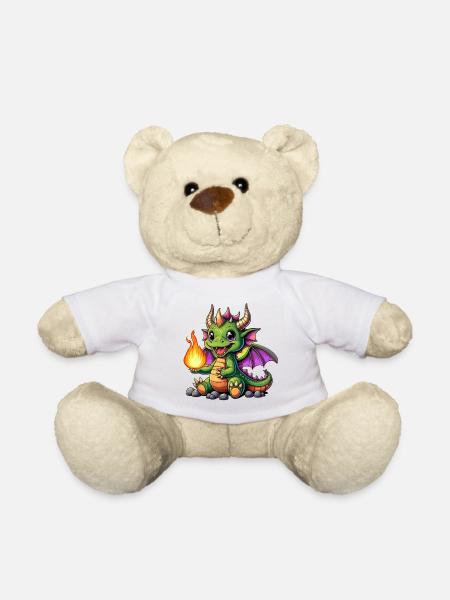 Farbiger Drachen mit Feuerball - Teddy - Weiß