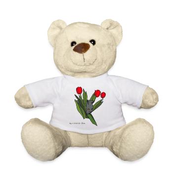 Cat between tulips - Teddy Bear - white - Front