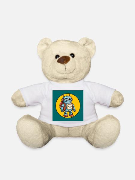 Kleiner süßer Roboter mit Schulranzen Einschulung - Teddy - Weiß