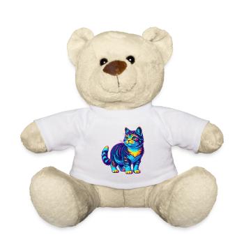 American Wirehair Cat Breed Cartoon Kawaii Animal - Teddy Bear - white - Front