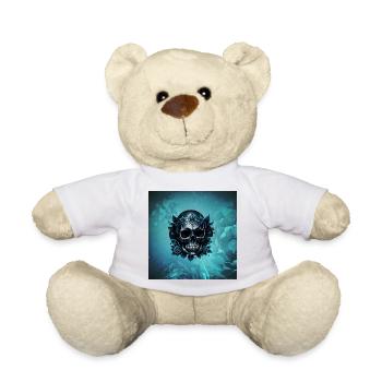 Dunkelblauer Totenschädel mit Rosen - Teddy - Weiß - Vorne