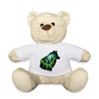 Loup silhouette avec forêt verte - Nounours - blanc - Devant