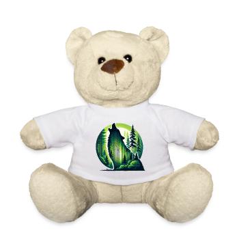 Silhouette de loup hurlant avec forêt verte - Nounours - blanc - Devant