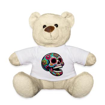 Bunte Totenkopf-Illustration mit Blumen - Teddy - Weiß - Vorne