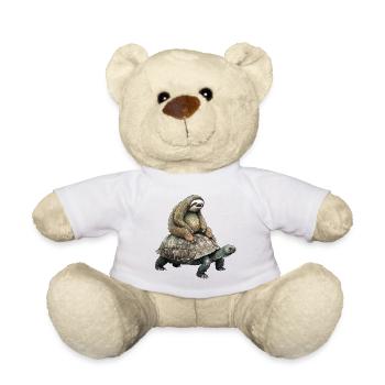 Sloth on turtle - Teddy Bear - white - Front