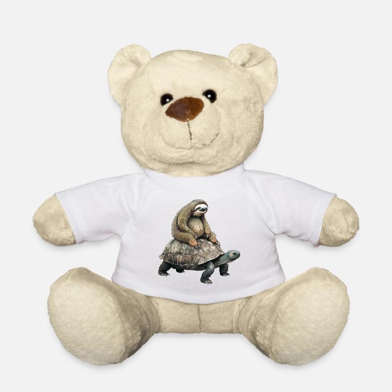 Faultier auf Schildkröte - Teddy - Weiß