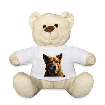 Buntes Hundeporträt Schal - Teddy - Weiß - Vorne