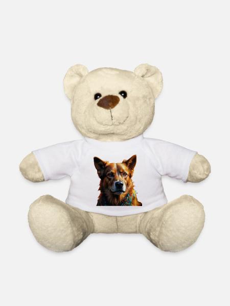 Buntes Hundeporträt Schal - Teddy - Weiß