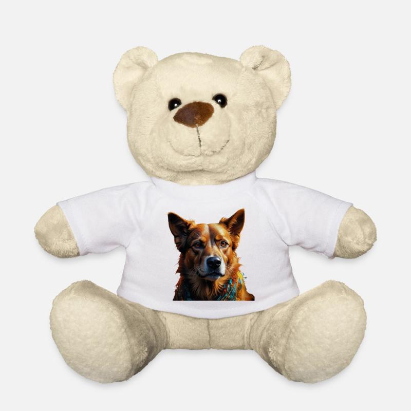 Buntes Hundeporträt Schal - Teddy - Weiß