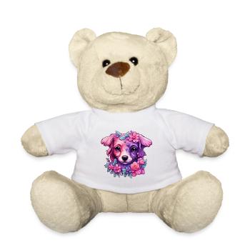 Blumiges Hundemotiv in Pastellfarben - Teddy - Weiß - Vorne