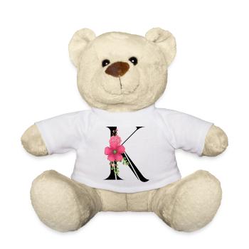 Eleganter Buchstabe 'K' mit Blumen - Teddy - Weiß - Vorne